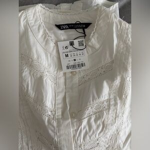 Zara white Button-Up with Lace Accents